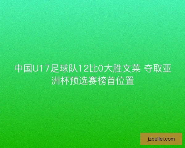 中国U17足球队12比0大胜文莱 夺取亚洲杯预选赛榜首位置